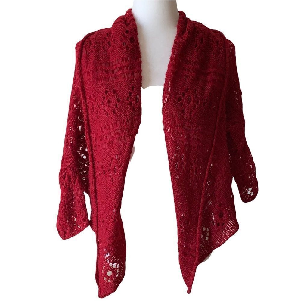 Anthropologie Wooden Ships Red Crochet Shawl Collar Cardigan Size S/M